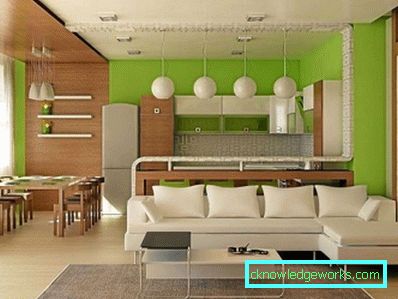 Kuhinja design dnevna soba 30 kvadratnih metrov - fotografije notranje opreme