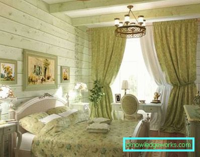 Zavese v spalnici v slogu Provence - foto notranjosti